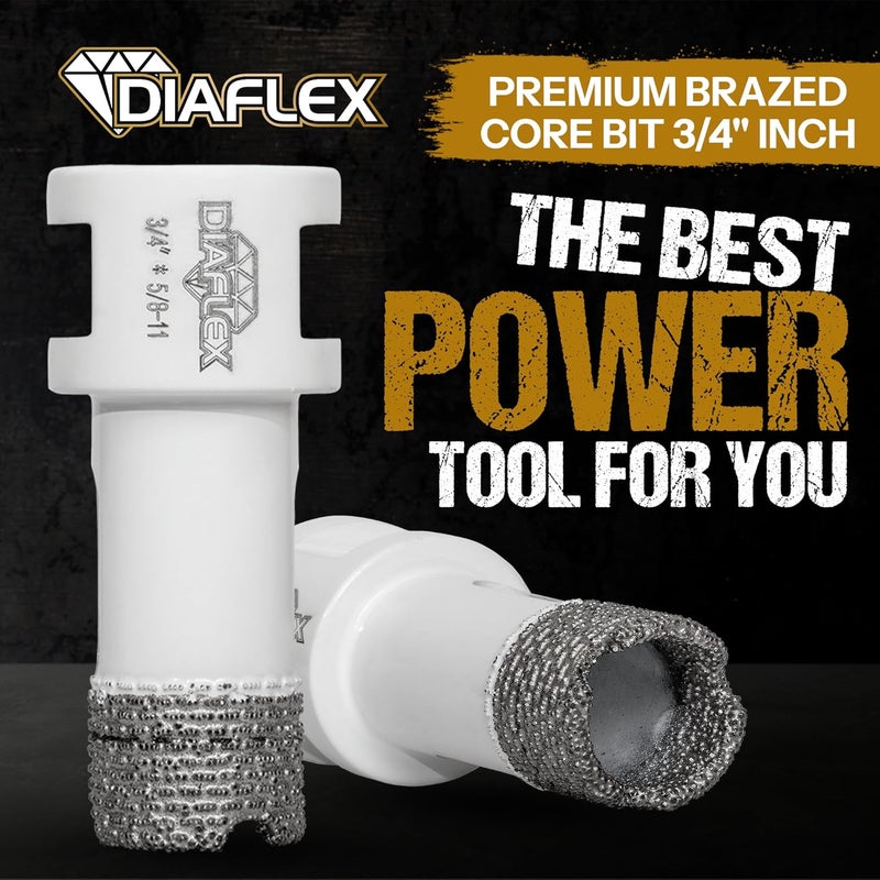 DIAFLEX Premium Brazed Core Bit – 3/4" Diamond Hole Saw for Porcelain, Ceramic, Stone, Dekton – 5/8"-11 Thread – Fast Clean Cuts – Vacuum Brazed – Wet or Dry Use - Image 2